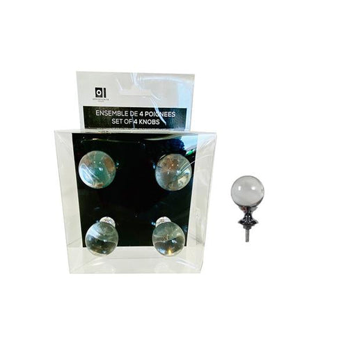 13004 - Set of 4 Drawer Knobs in PVC Box   3cm - Clear Ball - Unit price: 5.4$ (Min: Case of 8)