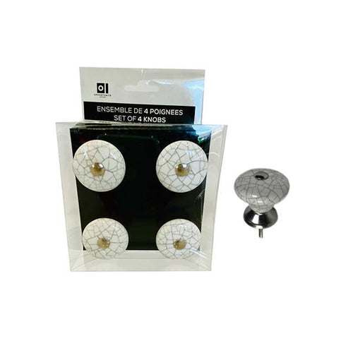 13008 - Set of 4 Drawer Knobs in PVC Box   3.8cm - Marble - Unit price: 5.5$ (Min: Case of 8)