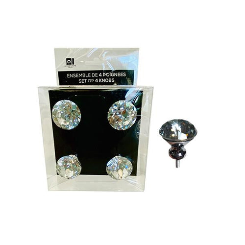 13009 - Set of 4 Drawer Knobs in PVC Box   4cm - Silver Crystal - Unit price: 6.2$ (Min: Case of 8)