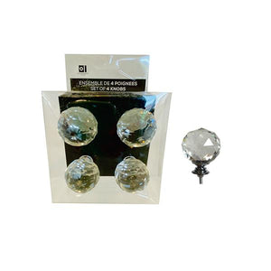 13010 - Set of 4 Drawer Knobs in PVC Box   4cm - Crystal - Unit price: 6.9$ (Min: Case of 8)