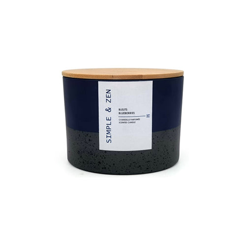 13670- Glass Candle with Bamboo Lid - Fragrance Blueberry -12x8.5cm - Unit price:  8.50$(Min: Case of 6)