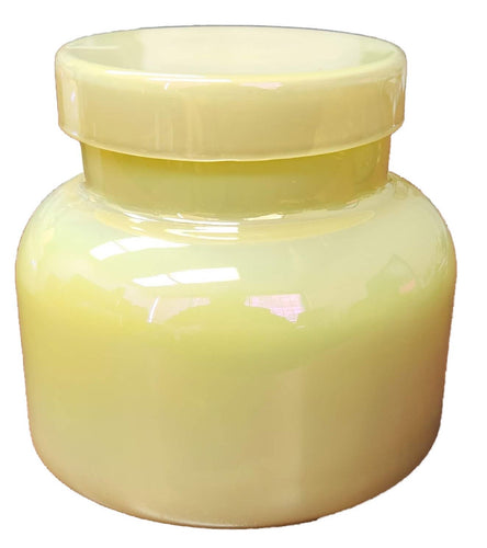 13672- Ion Plating Yellow Glass Candle with Lid - Fragrance Spring Daisy & Lily -12x10.8cm - Unit price:  8.5$(Min: Case of 6)