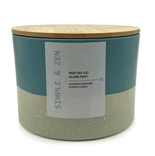 13675- Glass Candle with Bamboo Lid - Island Fruit -12x8.5cm - Unit price:  8.50$(Min: Case of 6)