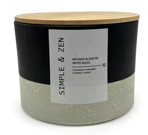 13676 - Glass Candle with Bamboo Lid - White Moss -12x8.5cm - Unit price:  8.50$(Min: Case of 6)