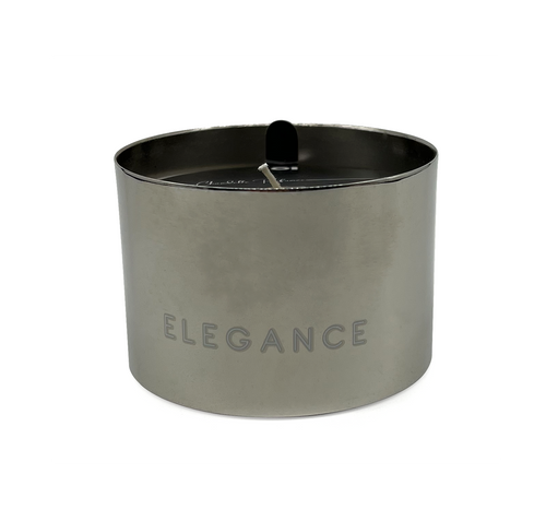 13677 - 7.3*5.2cm-150g  Elegance Chandelle Parfum/e en pot argenté en métal  sans couvert / Scented candle in jar silver - Unit price:  5.00$ (Min: Case of 6)