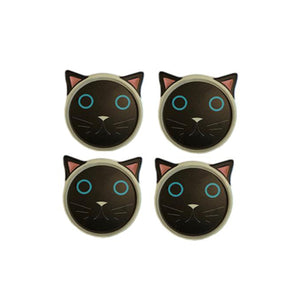 60148 -  4   Coasters Cat  - Black - 10.8cm - Unit price: 4.85$ (Min: Case of 6)