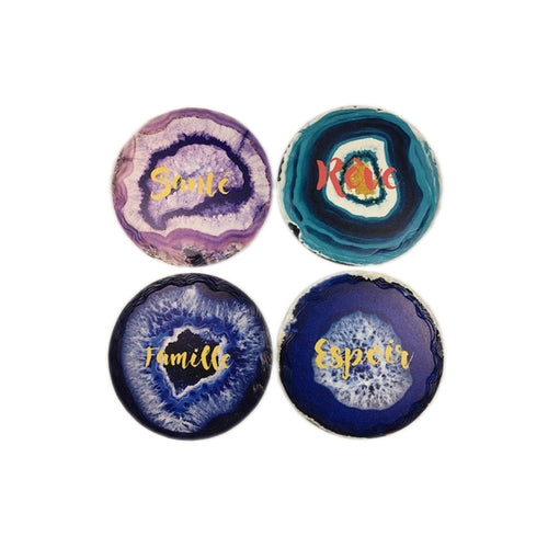 60161 -   4  Round  Coasters With Quote - Multicolor   - 10.8cm - Unit price: 4.85$ (Min: Case of 6)