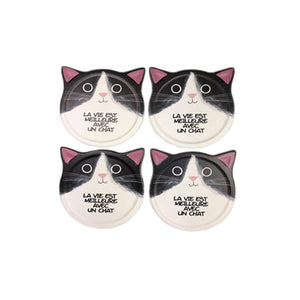 60170 -4  Cat  Coasters With Quote  - Black - 10.8cm - Unit price:  4.85$ (Min: Case of 6)