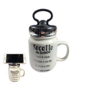 60418 -  Ceramic Mug with Black Lid Multifunction with Quote - Unit price:  3.9$(Min: Case of 6)